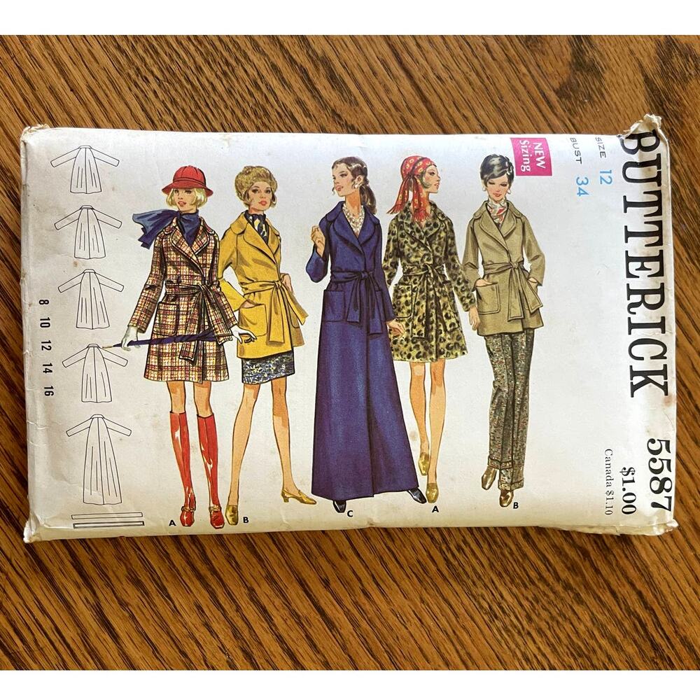 Vintage 1960s Butterick 5587 Sewing Pattern Size 12 Coat in 3 Lengths COMPLETE